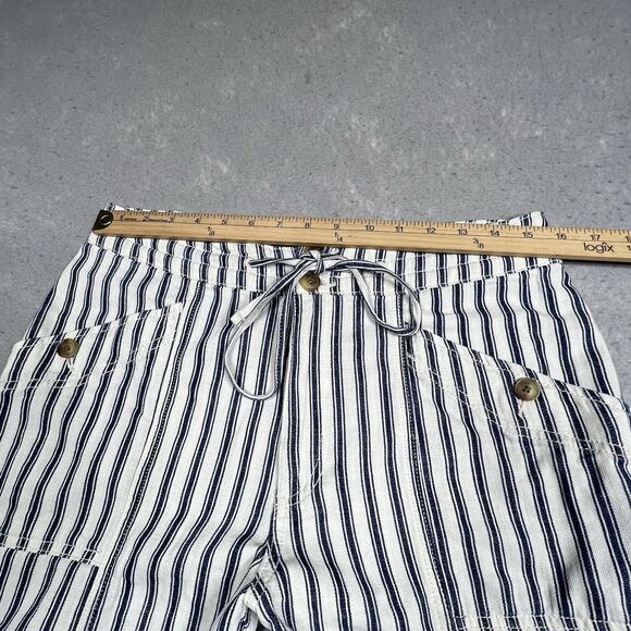 American Eagle Pants Size 10 Blue Striped High Waisted Tapered Leg Cotton - Picture 5 of 10